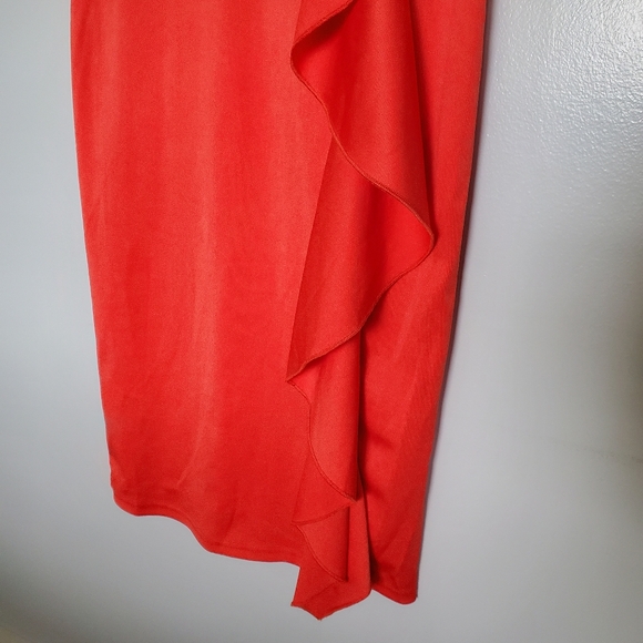 NWOT SHEIN Mulvari Ruffle Trim Butterfly Sleeve Dress - Orange Red - Size Small - Picture 6 of 12
